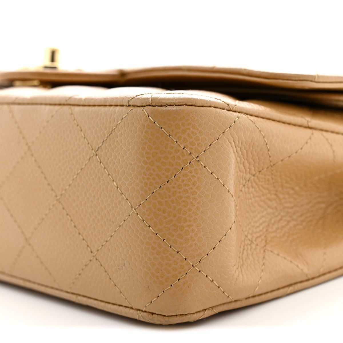Caviar Quilted Medium Double Flap Beige