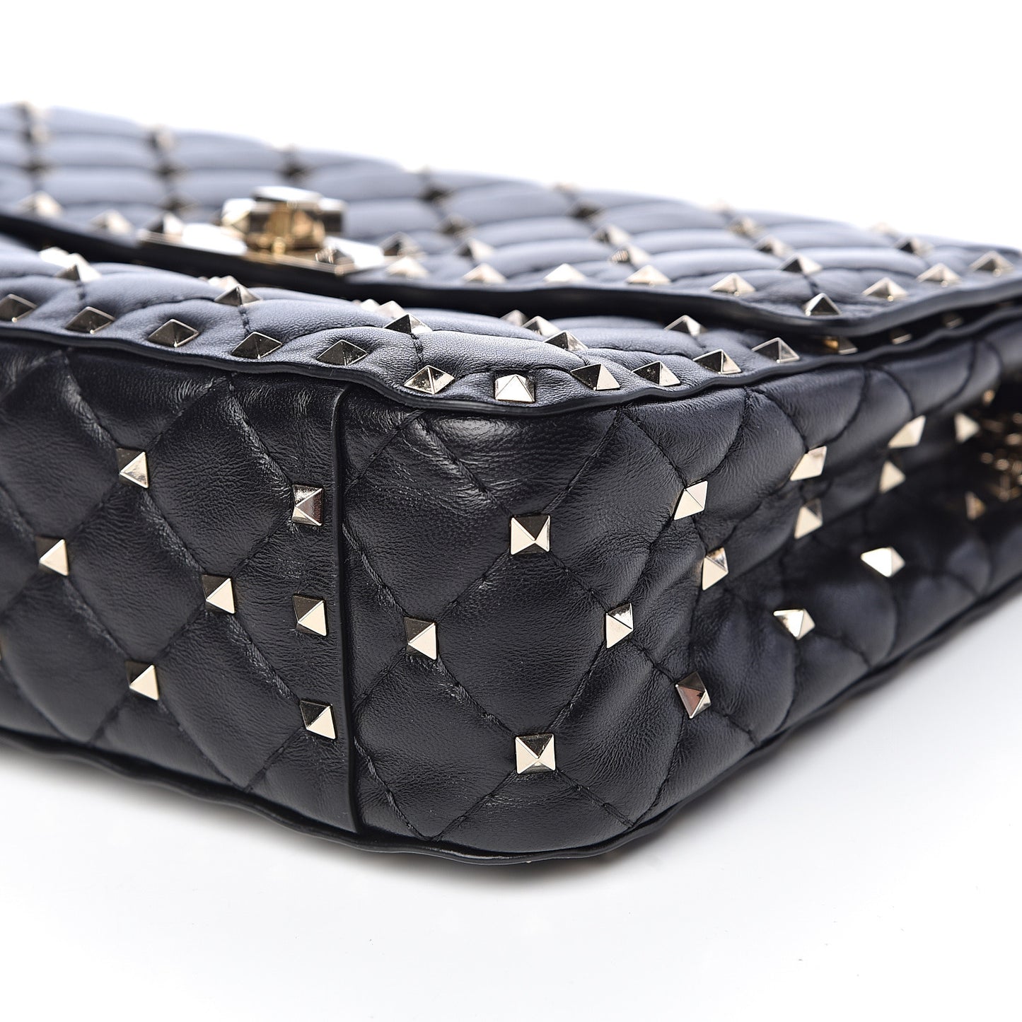 Lambskin Medium Rockstud Spike Shoulder Bag Black