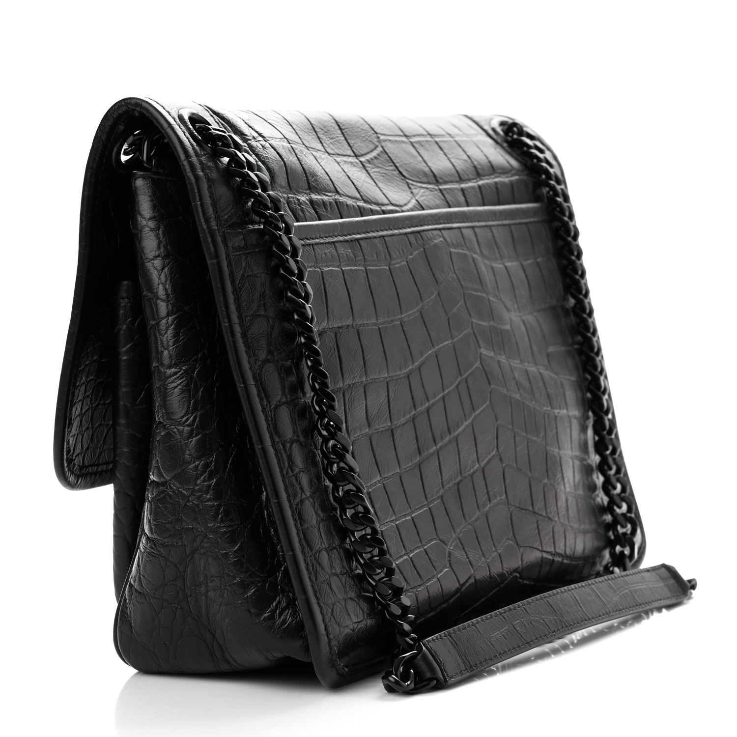 Saint Laurent Crocodile Embossed Lambskin Monogram Medium Niki Chain Satchel Black 3 of 10