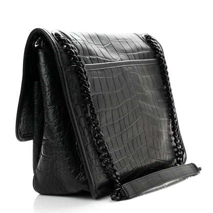 Saint Laurent Crocodile Embossed Lambskin Monogram Medium Niki Chain Satchel Black 3 of 10