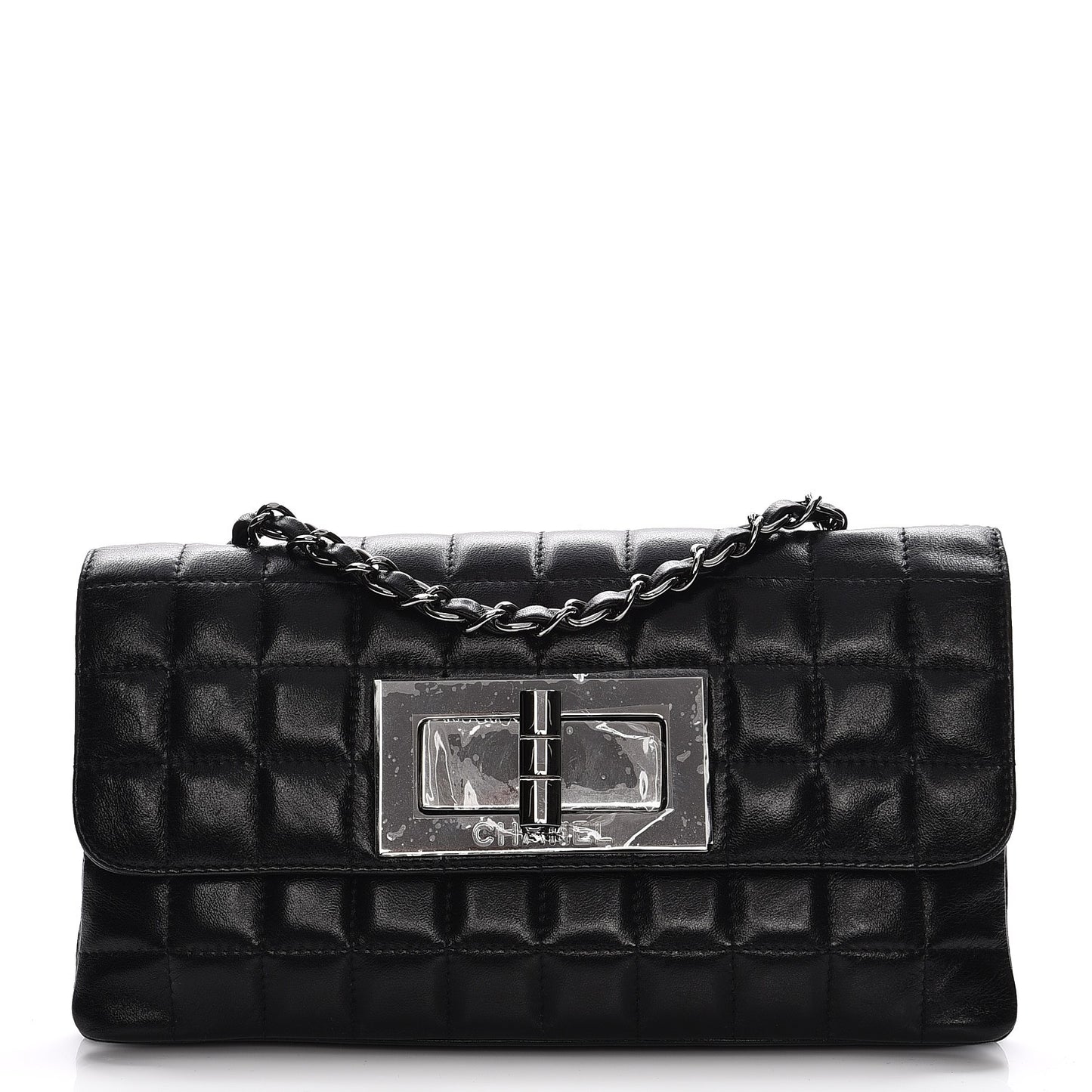 Lambskin Chocolate Bar Quilted Small Mademoiselle Flap Black