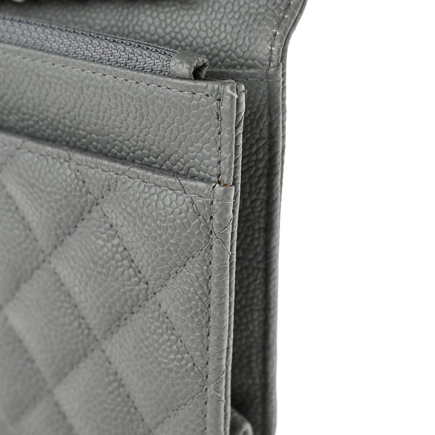 Caviar Quilted Boy Wallet On Chain WOC Grey