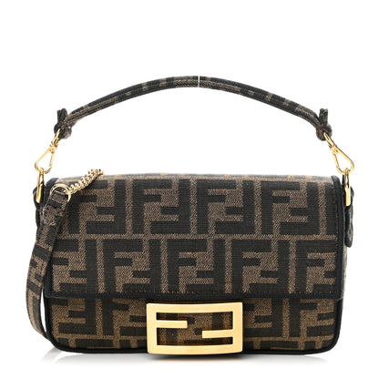 Fendi Fabric Jacquard FF 1974 Mini Baguette Tobacco Moro Black 1 of 12