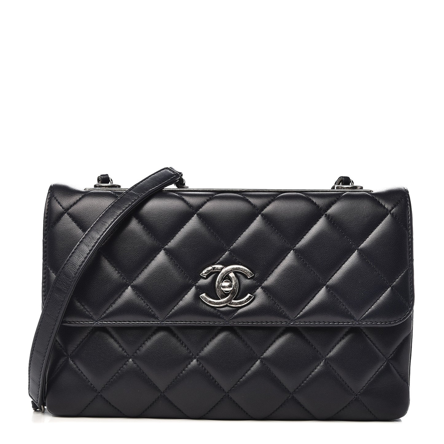 Lambskin Quilted Medium Trendy CC Flap Navy Blue