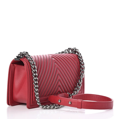 Chanel Calfskin Chevron Quilted Medium Chain Boy Flap Red 3 of 7