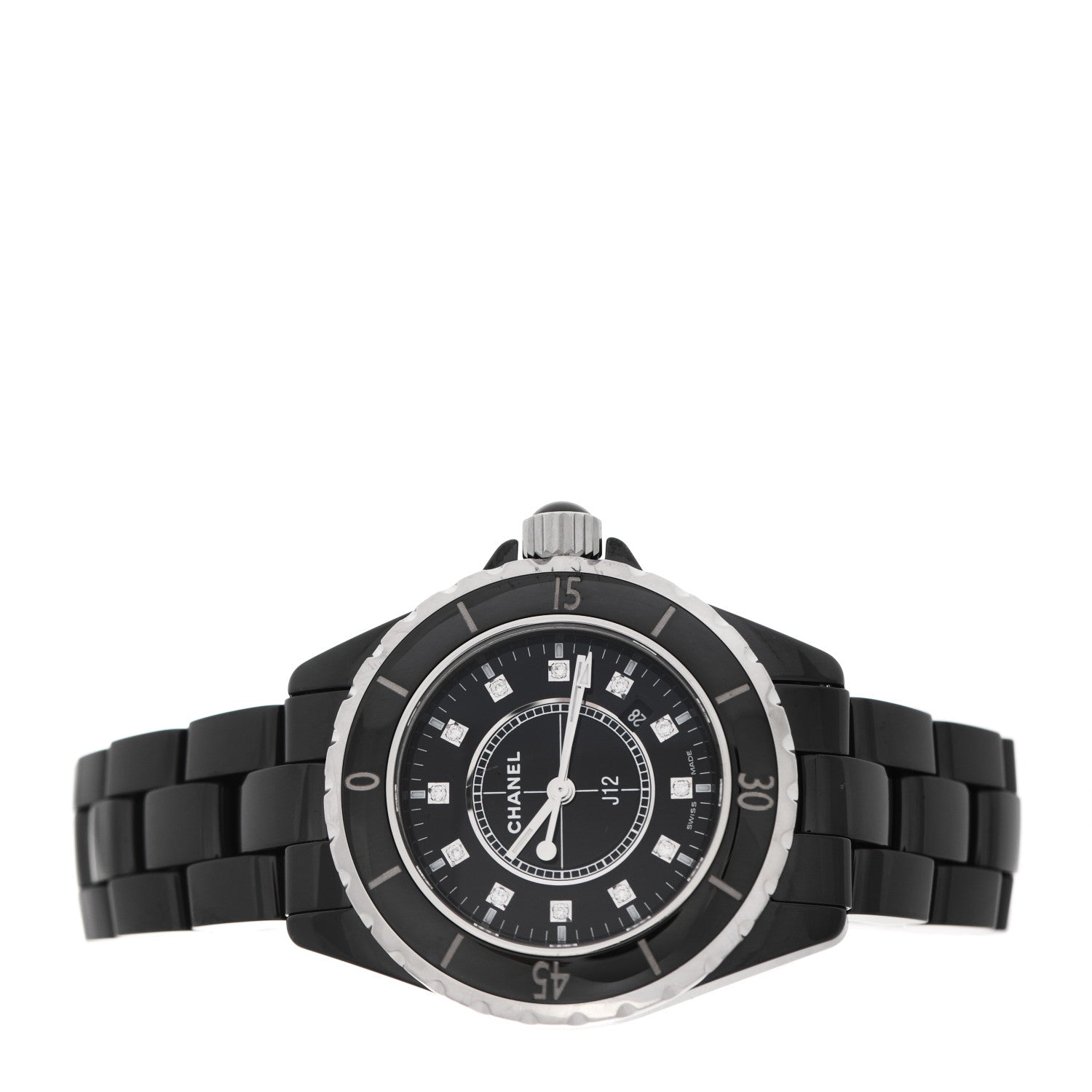 Chanel Stainless Steel Ceramic Diamond 33mm J12 Quartz Watch Black 2 of 5