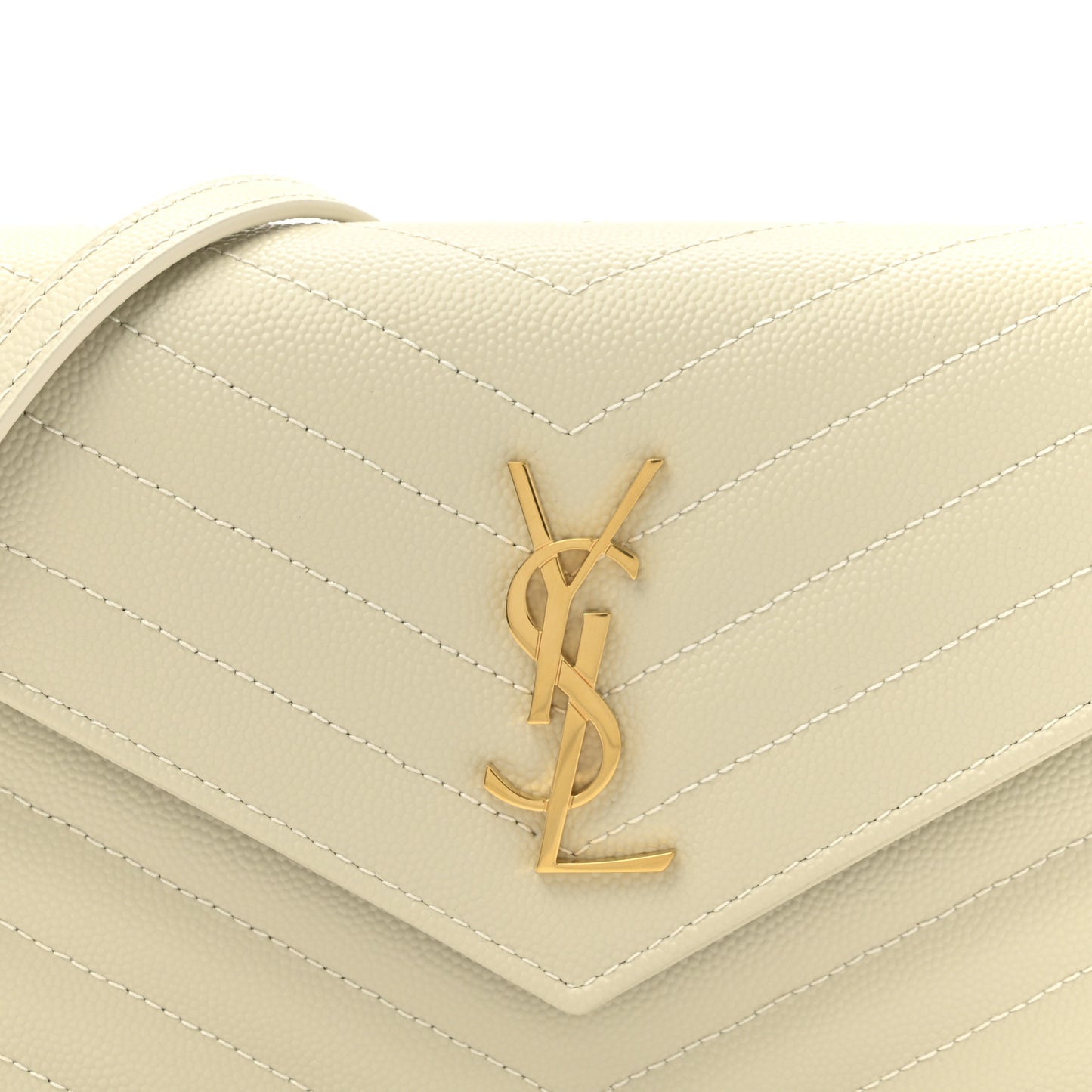 Grain De Poudre Matelasse Chevron Monogram Envelope Chain Wallet Crema Soft
