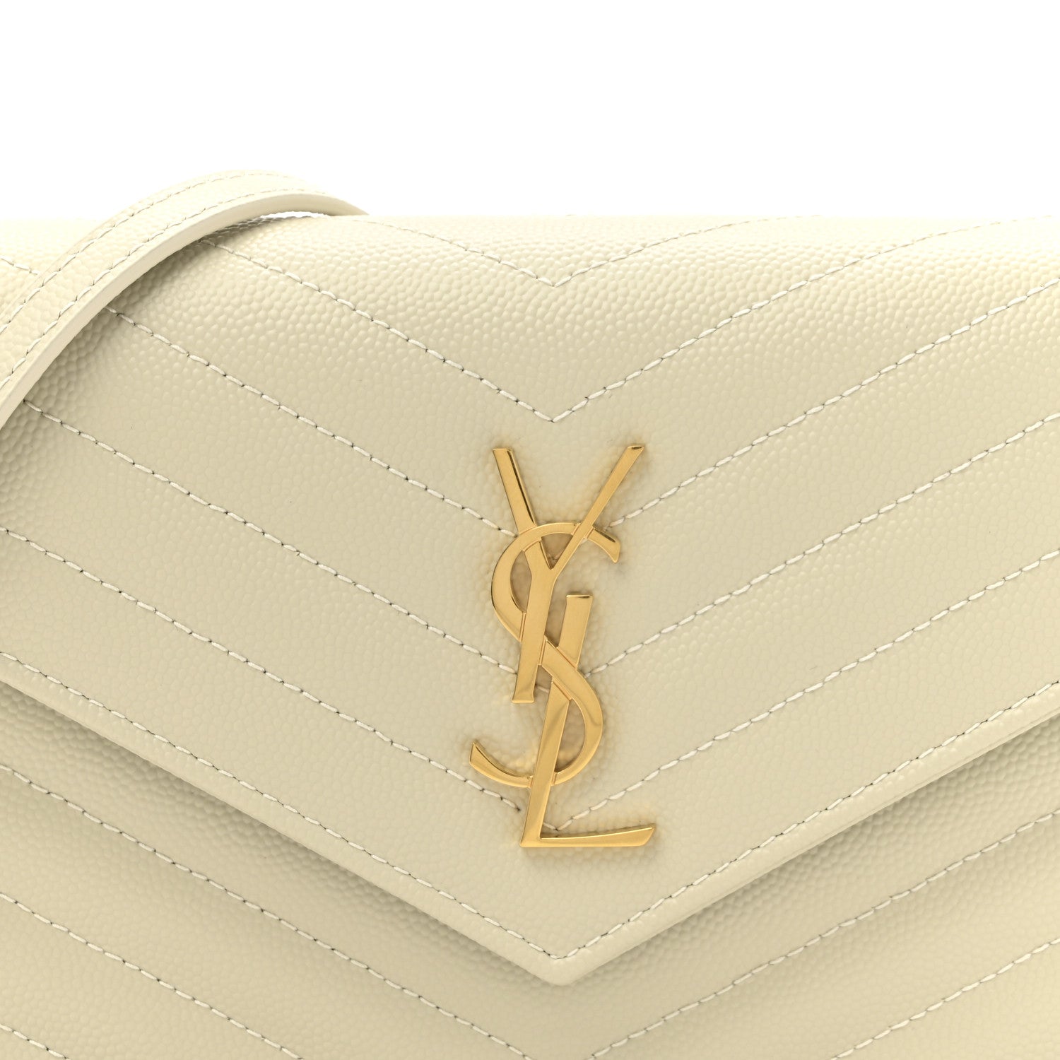 Saint Laurent Grain De Poudre Matelasse Chevron Monogram Envelope Chain Wallet Crema Soft 7 of 10