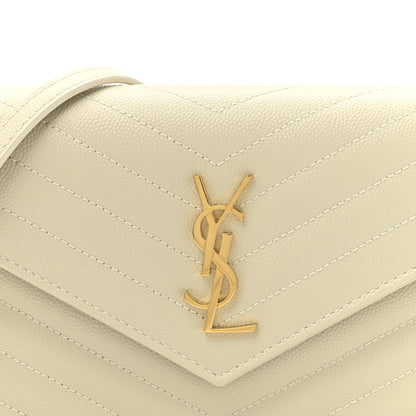 Saint Laurent Grain De Poudre Matelasse Chevron Monogram Envelope Chain Wallet Crema Soft 7 of 10