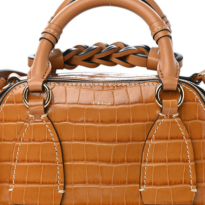 Chloe Calfskin Crocodile Embossed Small Daria Autumnal Brown 10 of 10