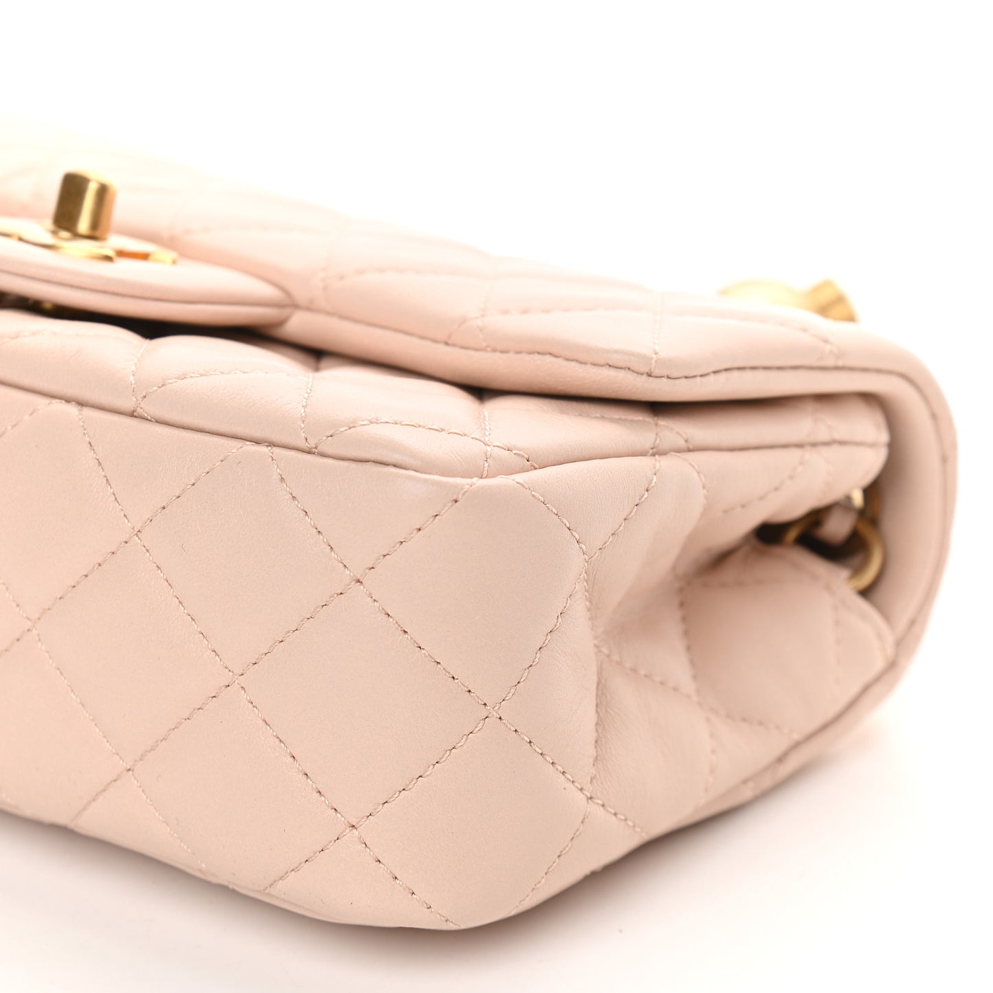 Lambskin Quilted Mini Rectangular Pearl Crush Flap Light Beige