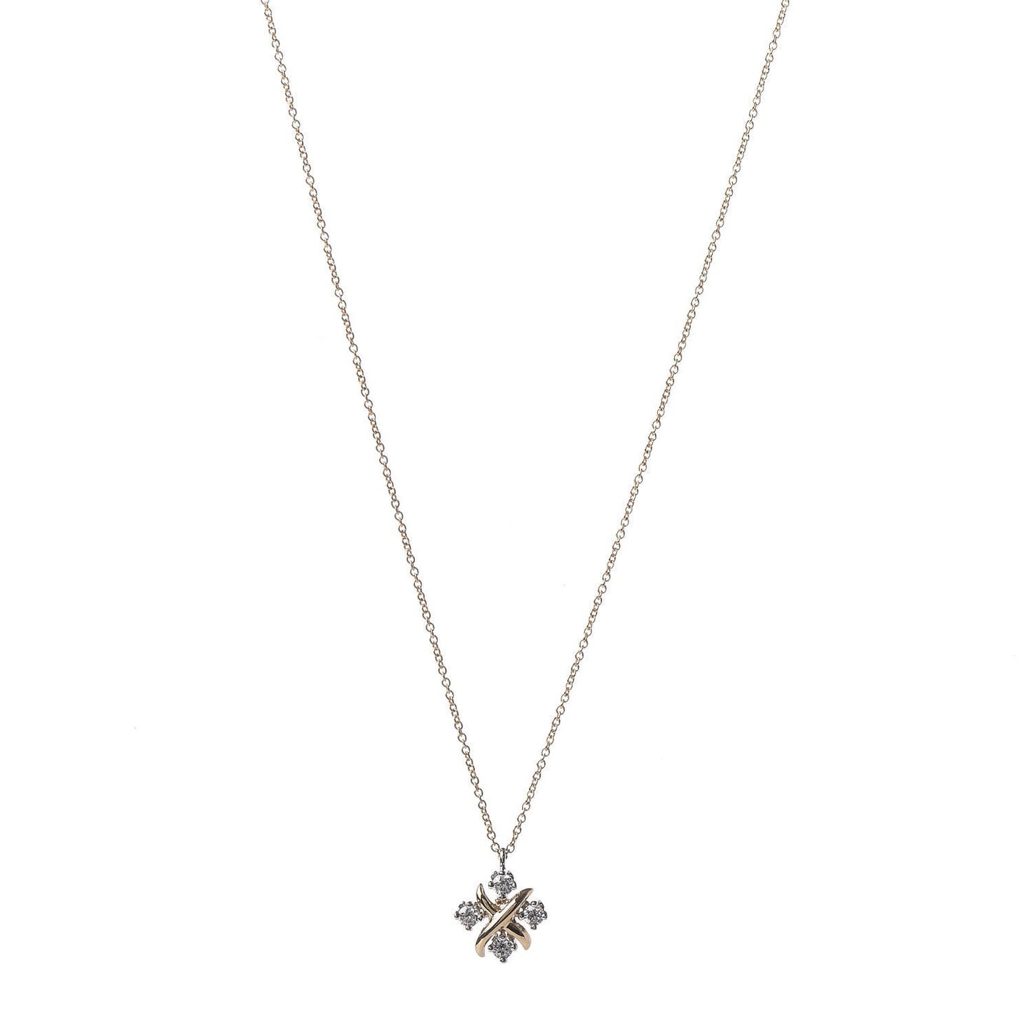 Platinum 18K Yellow Gold Diamond Schlumberger Lynn Pendant Necklace