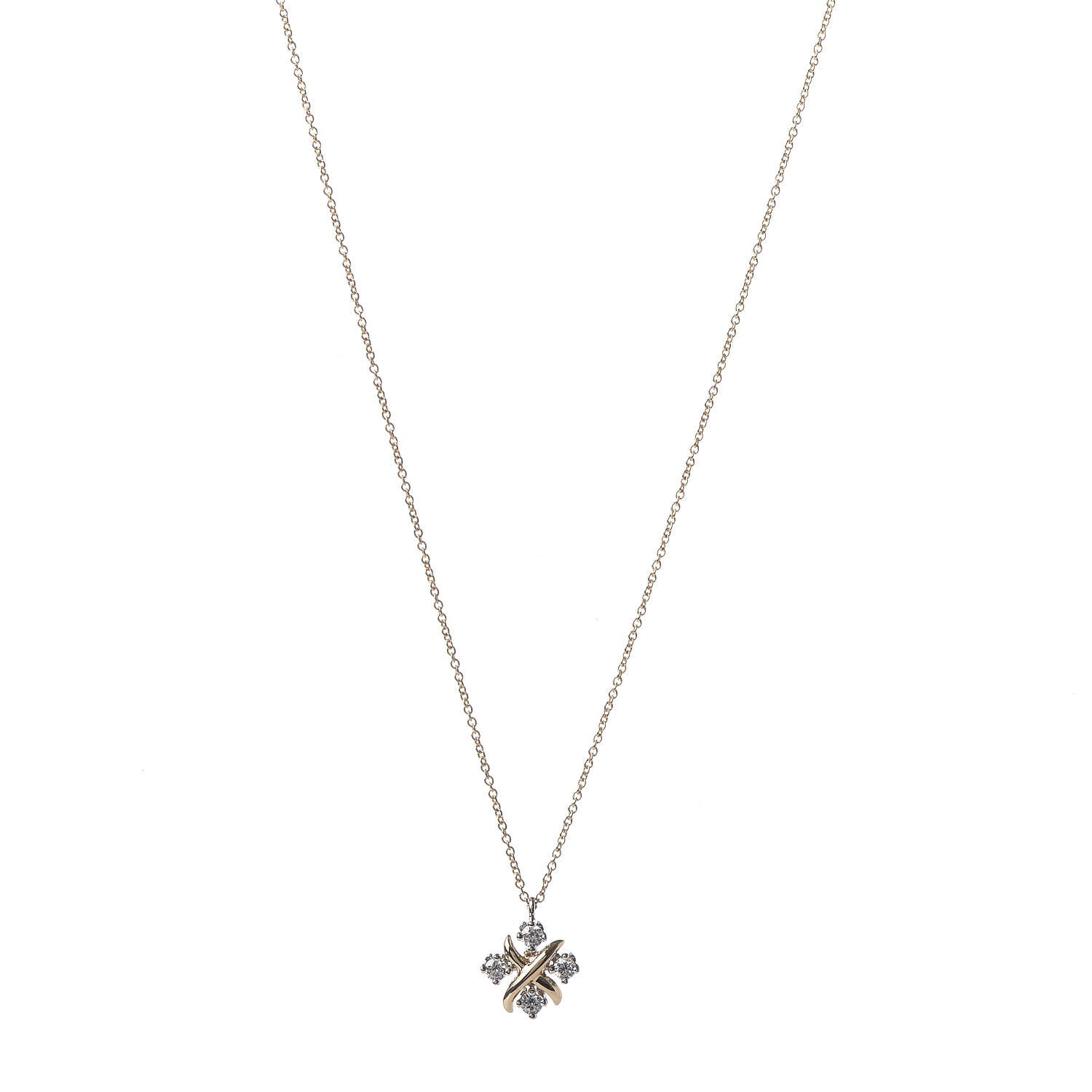 Tiffany Platinum 18K Yellow Gold Diamond Schlumberger Lynn Pendant Necklace 1 of 6