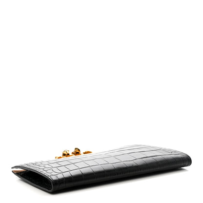 Alexander McQueen Calfskin Crocodile Embossed Knuckle Flat Clutch Black Gold 4 of 9