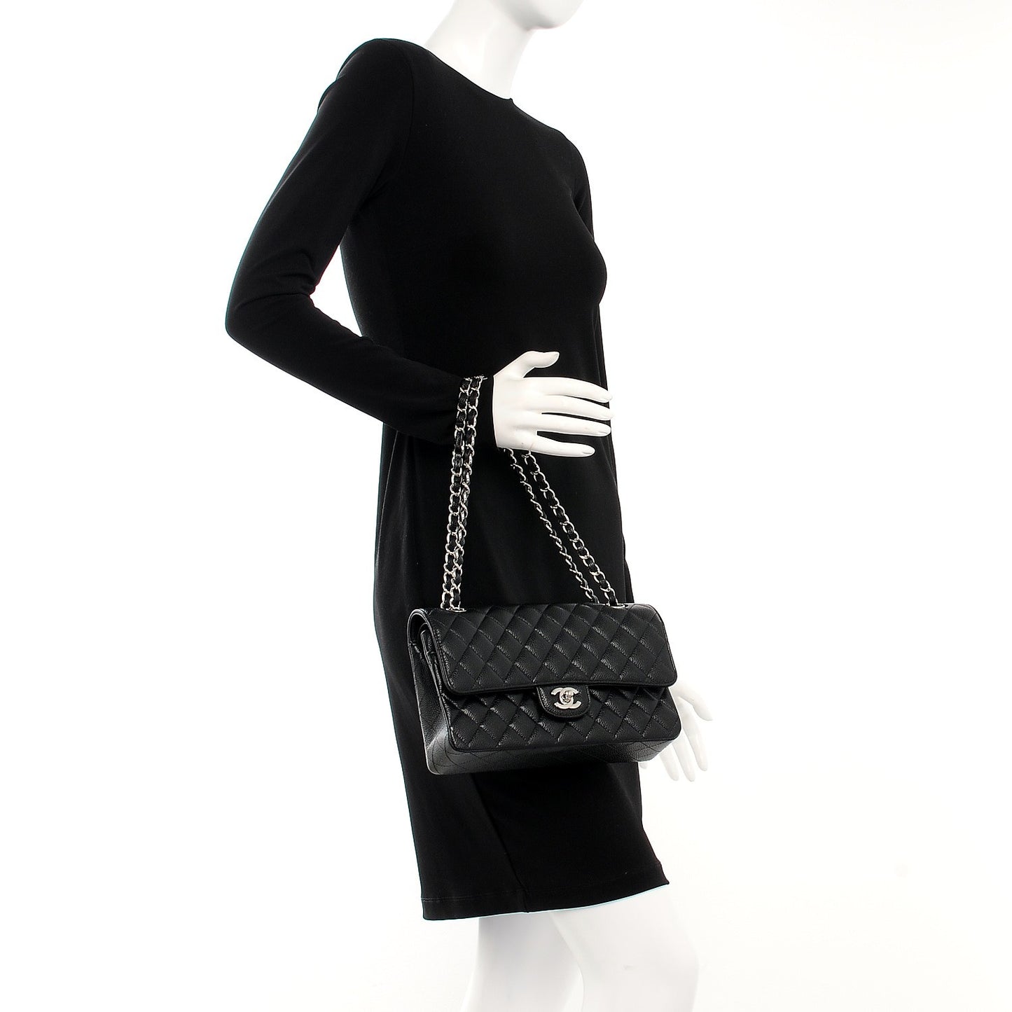 Caviar Quilted Medium Double Flap Black