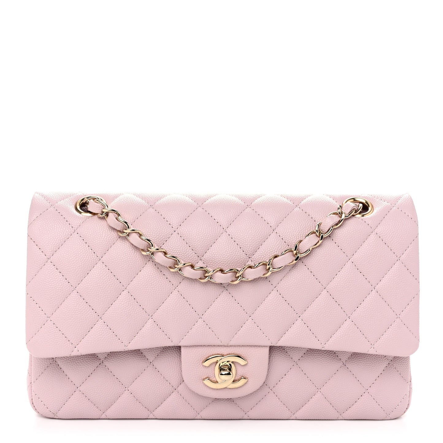 Caviar Quilted Medium Double Flap Light Pink
