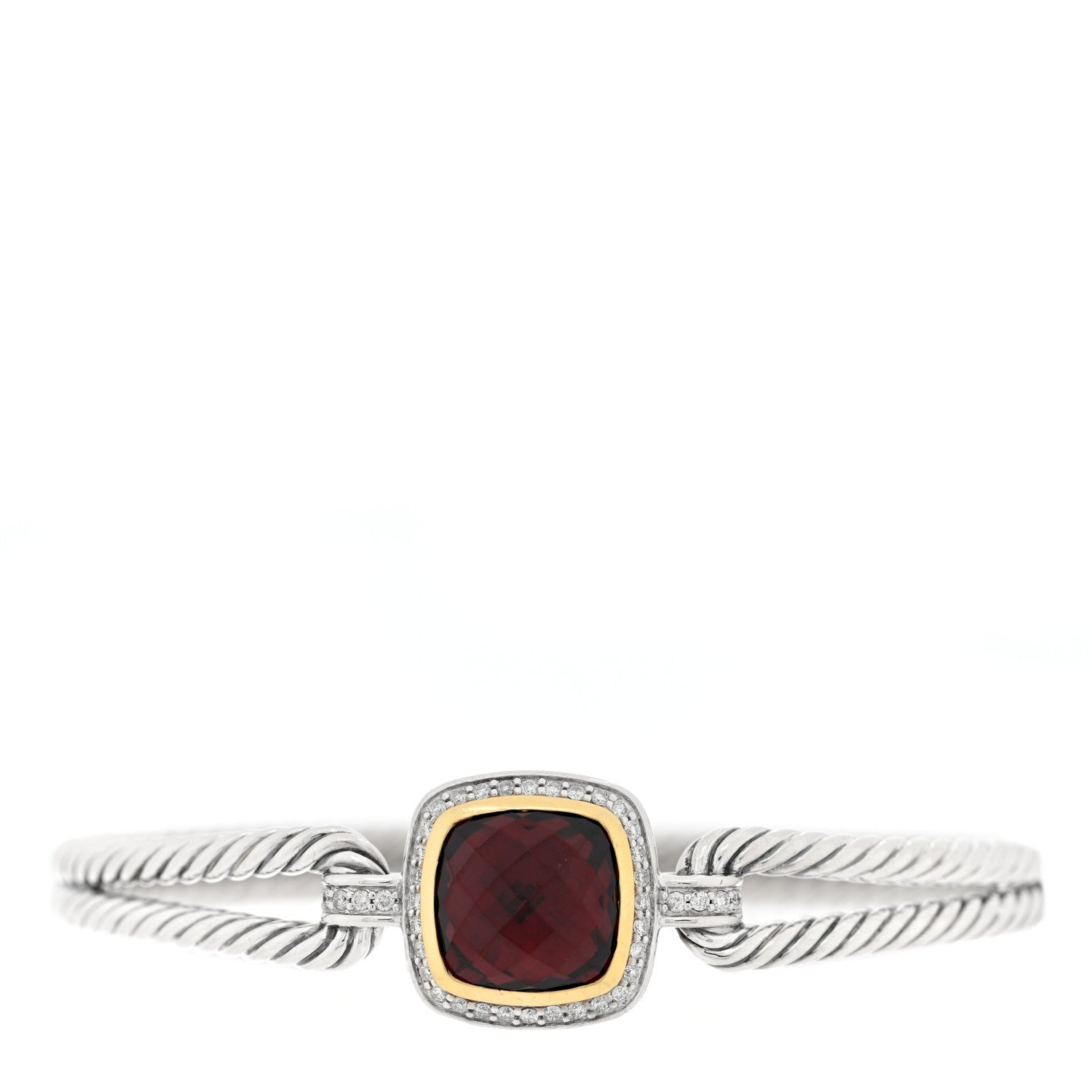 David Yurman Sterling Silver 18K Yellow Gold Diamond Garnet Albion Cable Bracelet 1 of 3