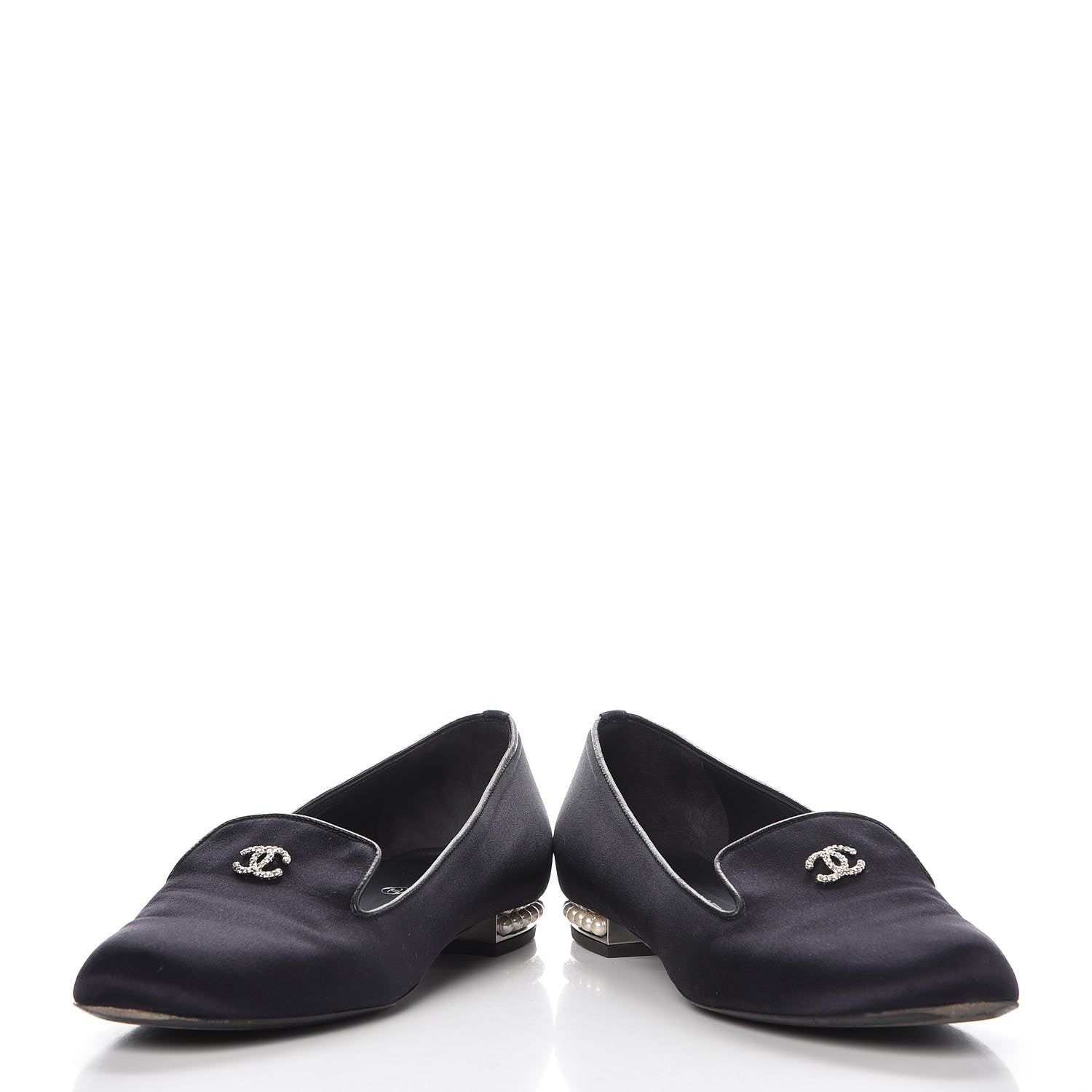 Chanel Satin Pearl CC Loafers 36.5 Black 5 of 10