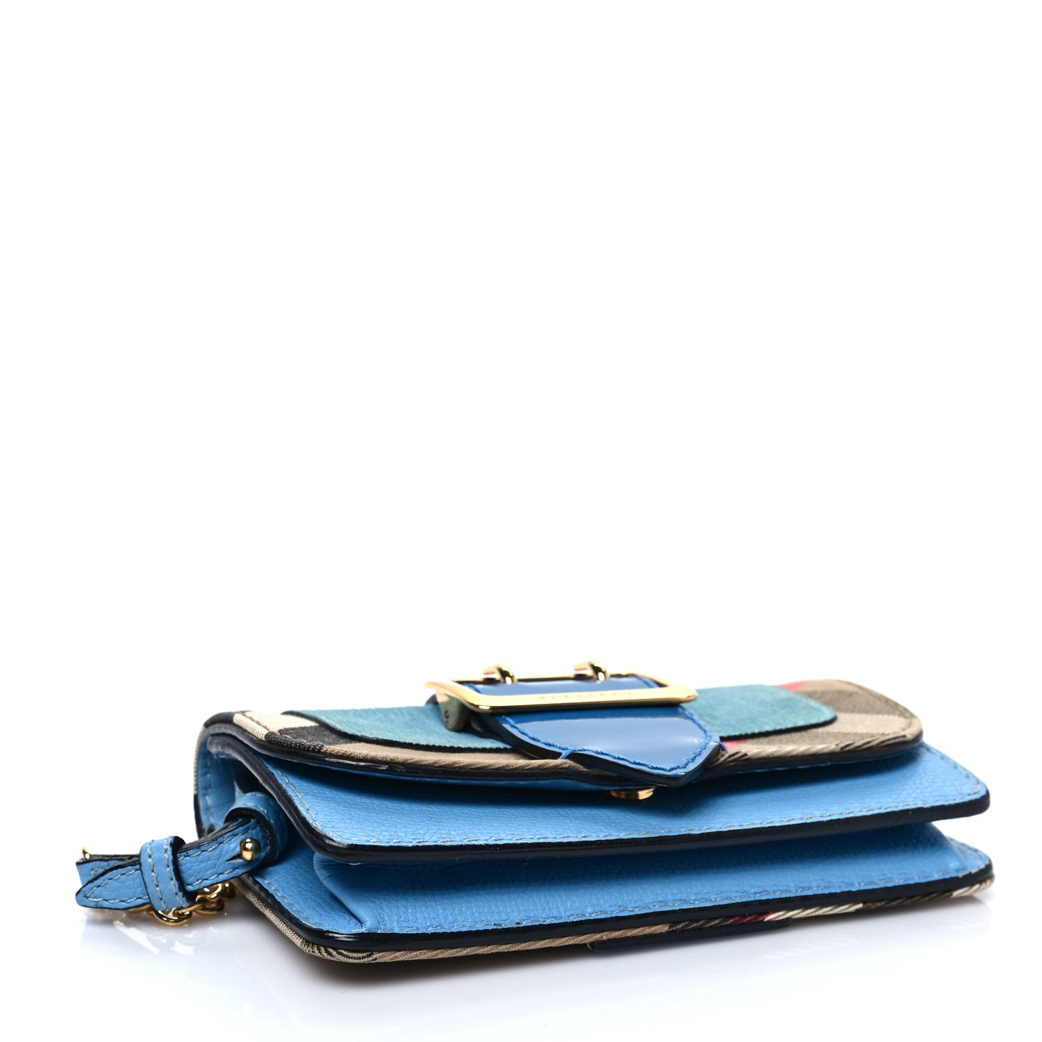 Burberry House Check Calfskin Mini Buckle Crossbody Bag Blue 3 of 7
