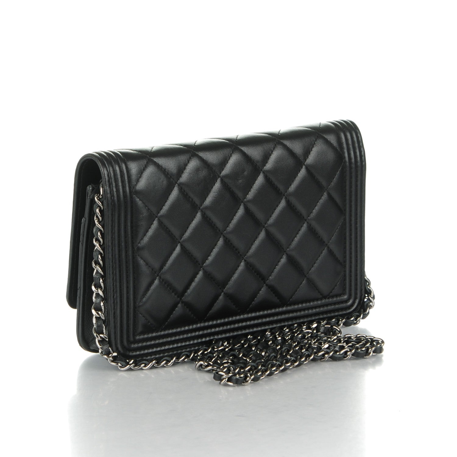 Chanel Lambskin Quilted Boy Wallet On Chain WOC Black 3 of 7