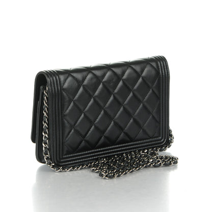 Chanel Lambskin Quilted Boy Wallet On Chain WOC Black 3 of 7