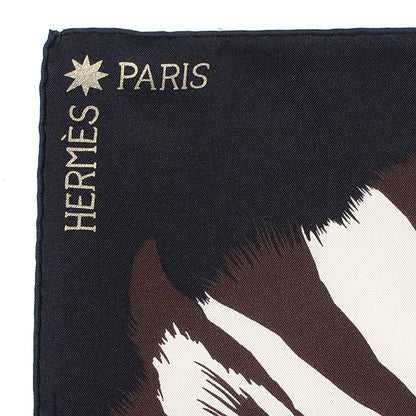 Hermes Silk Twill Zebra Pegasus Scarf 90 Noir Bronze Marron 3 of 6