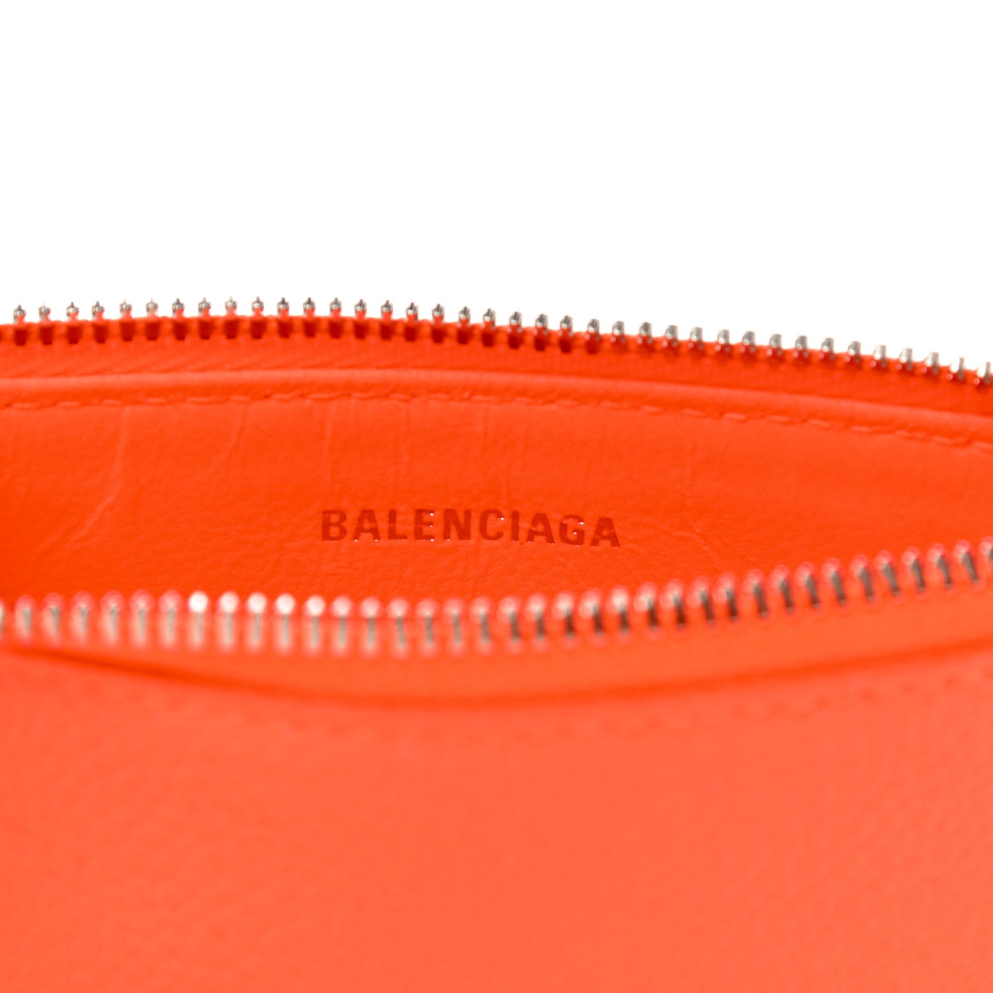 Grained Calfskin Logo Cash Passport Photo ID Zip Holder Orange
