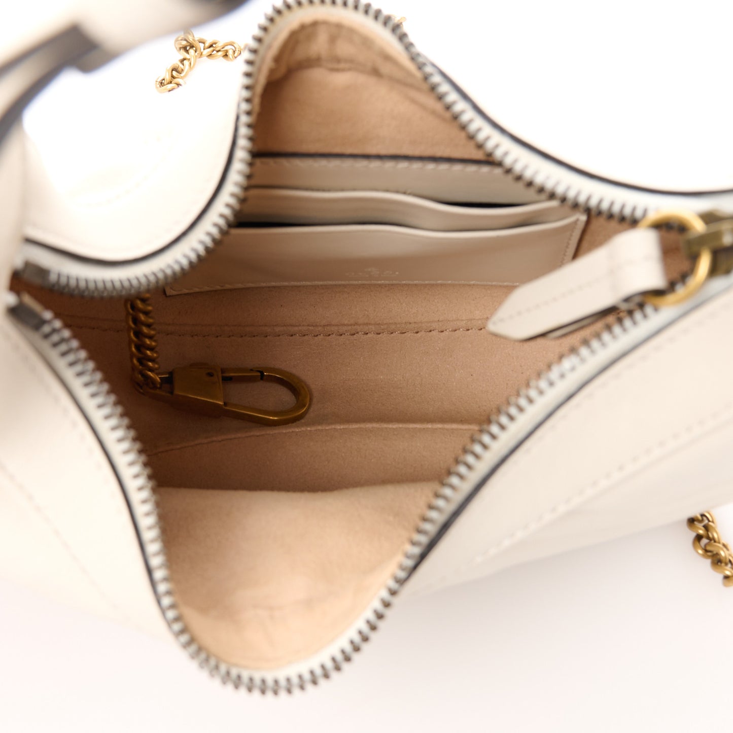 Calfskin Matelasse Chevron Mini GG Marmont Half Moon Hobo Mystic White
