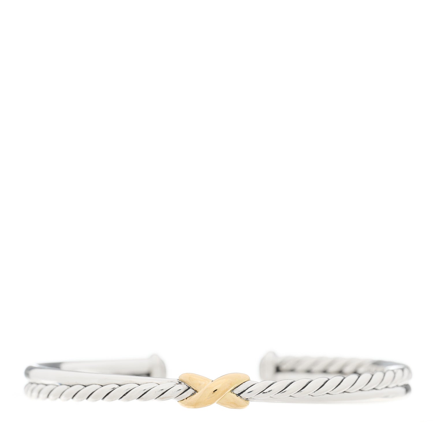 David Yurman Sterling Silver 18K Yellow Gold 5mm Petite X Center Station Bracelet 1 of 4