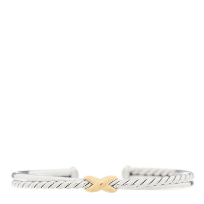 David Yurman Sterling Silver 18K Yellow Gold 5mm Petite X Center Station Bracelet 1 of 4