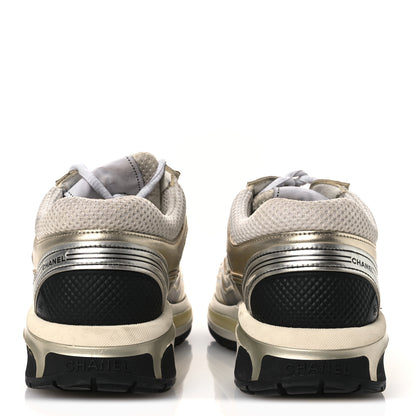 Chanel Fabric Laminated Calfskin Stretch CC Sneakers 37 White Gold Silver 6 of 18