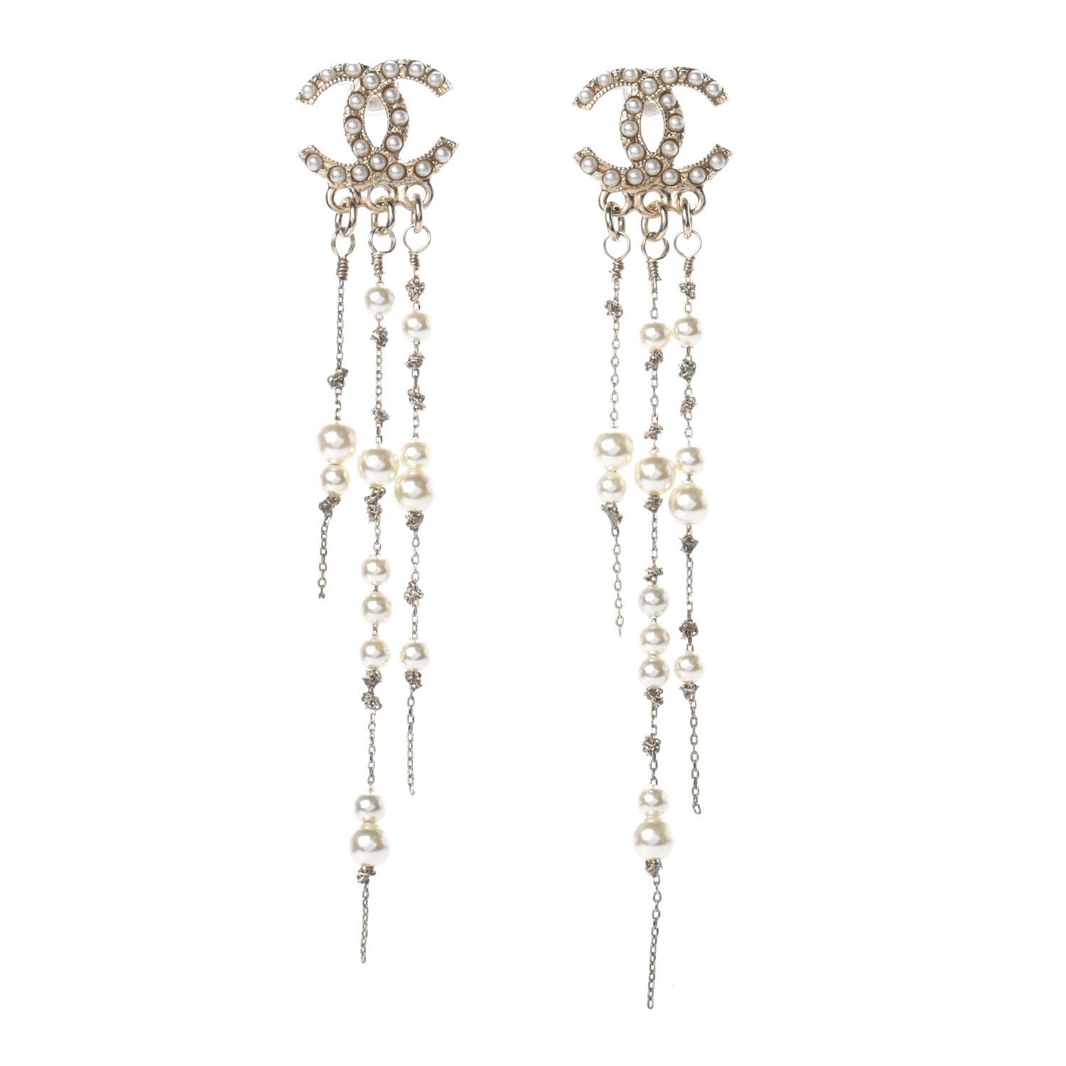 Chanel Pearl CC Long Chain Drop Earrings Gold 1 of 4