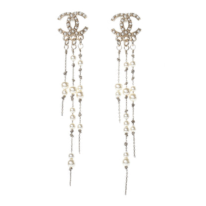 Chanel Pearl CC Long Chain Drop Earrings Gold 1 of 4