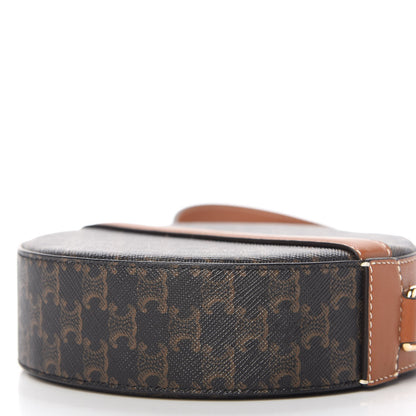Celine Lambskin Triomphe Canvas Round Purse On Strap Black Tan 7 of 10