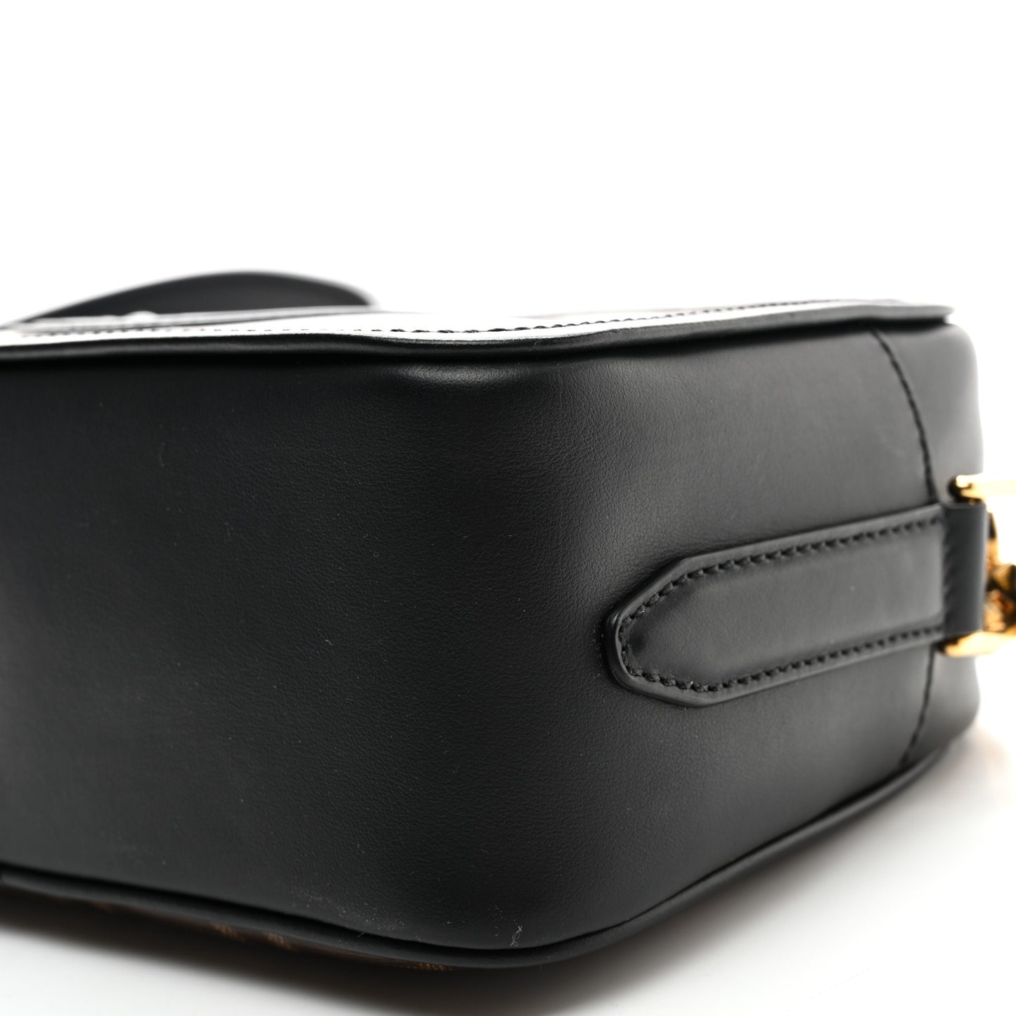 Glazed Fabric Vitello Century F is Fendi FF 1974 Stamp Patch Camera Case Mogano Panna Black