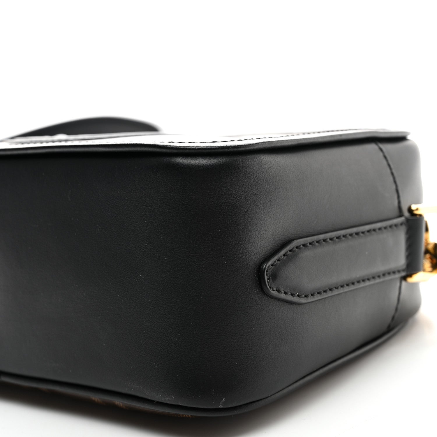 Fendi Glazed Fabric Vitello Century F is Fendi FF 1974 Stamp Patch Camera Case Mogano Panna Black 9 of 9