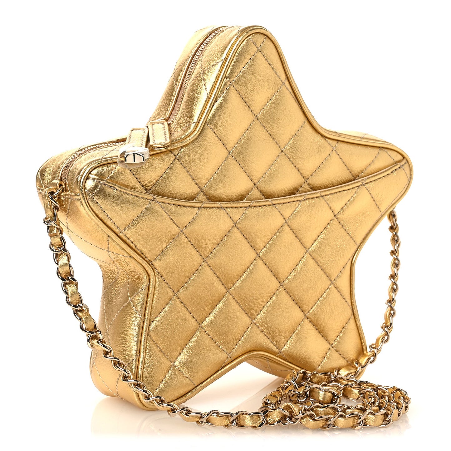 Metallic Lambskin Quilted Walk Of Fame Star Bag Gold