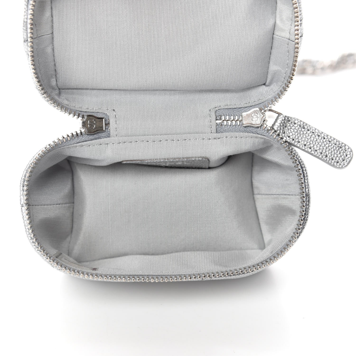 Chanel Metallic Caviar Quilted Mini Top Handle Vanity With Chain Silver 5 of 11