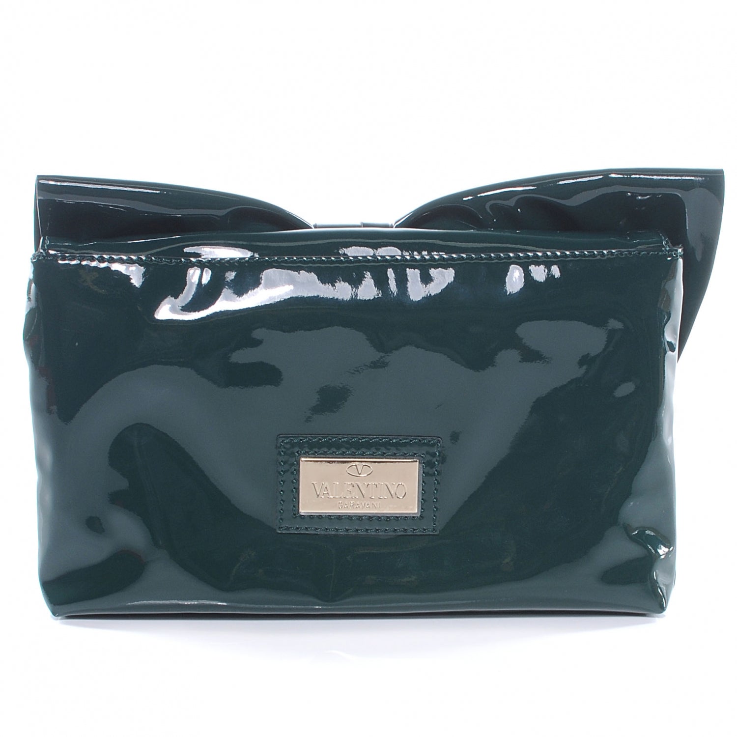 Valentino Garavani Patent Lacca Bow Clutch Dark Green 4 of 8