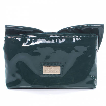 Valentino Garavani Patent Lacca Bow Clutch Dark Green 4 of 8