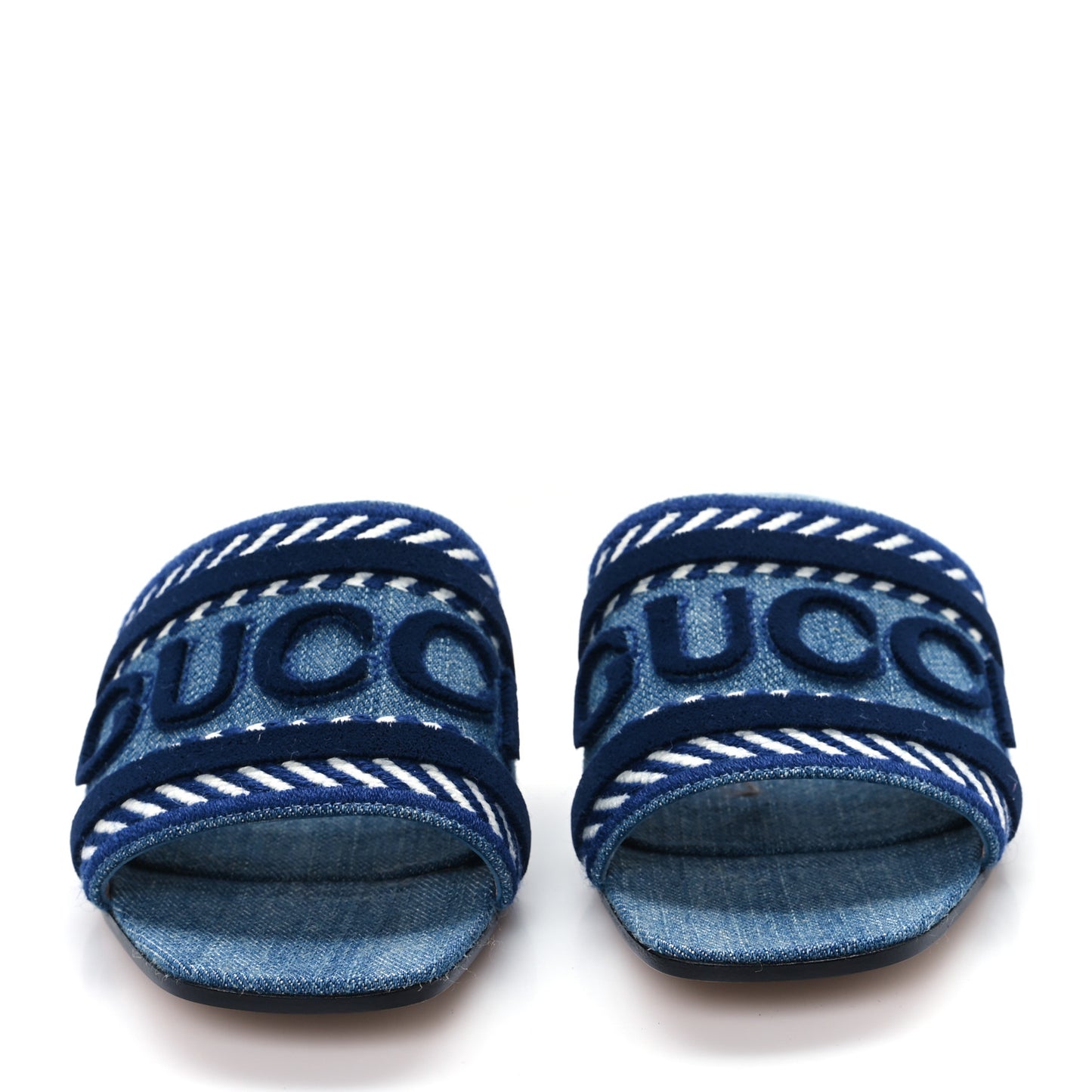 New Denim Logo Embroidered Slide Sandal 38 Light Blue