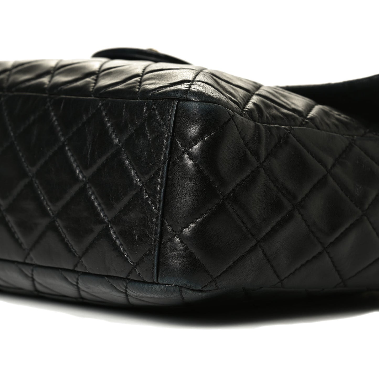 Washed Lambskin Quilted Maxi Single Flap Black