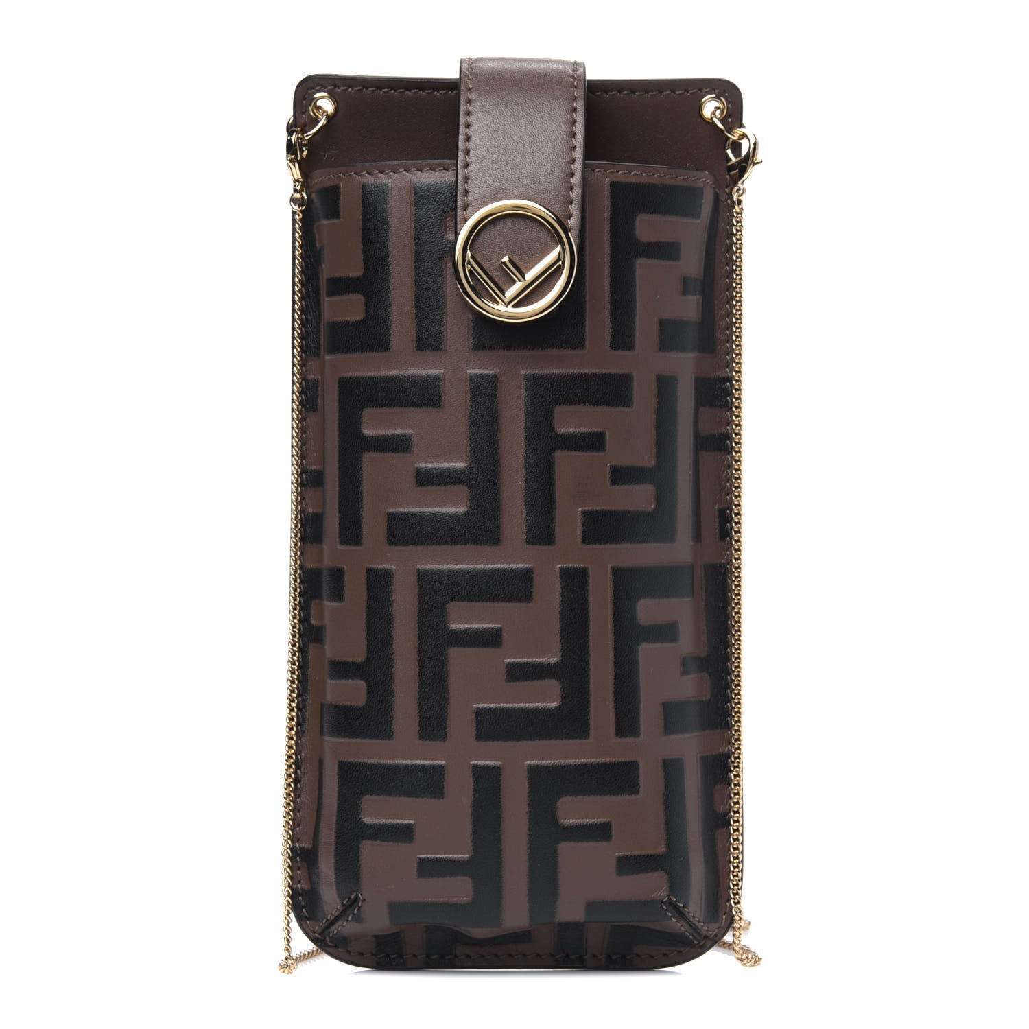 Fendi Vitello Soft F is Fendi Bi-Color FF 1974 Embossed Phone Pouch Maya Black 1 of 4