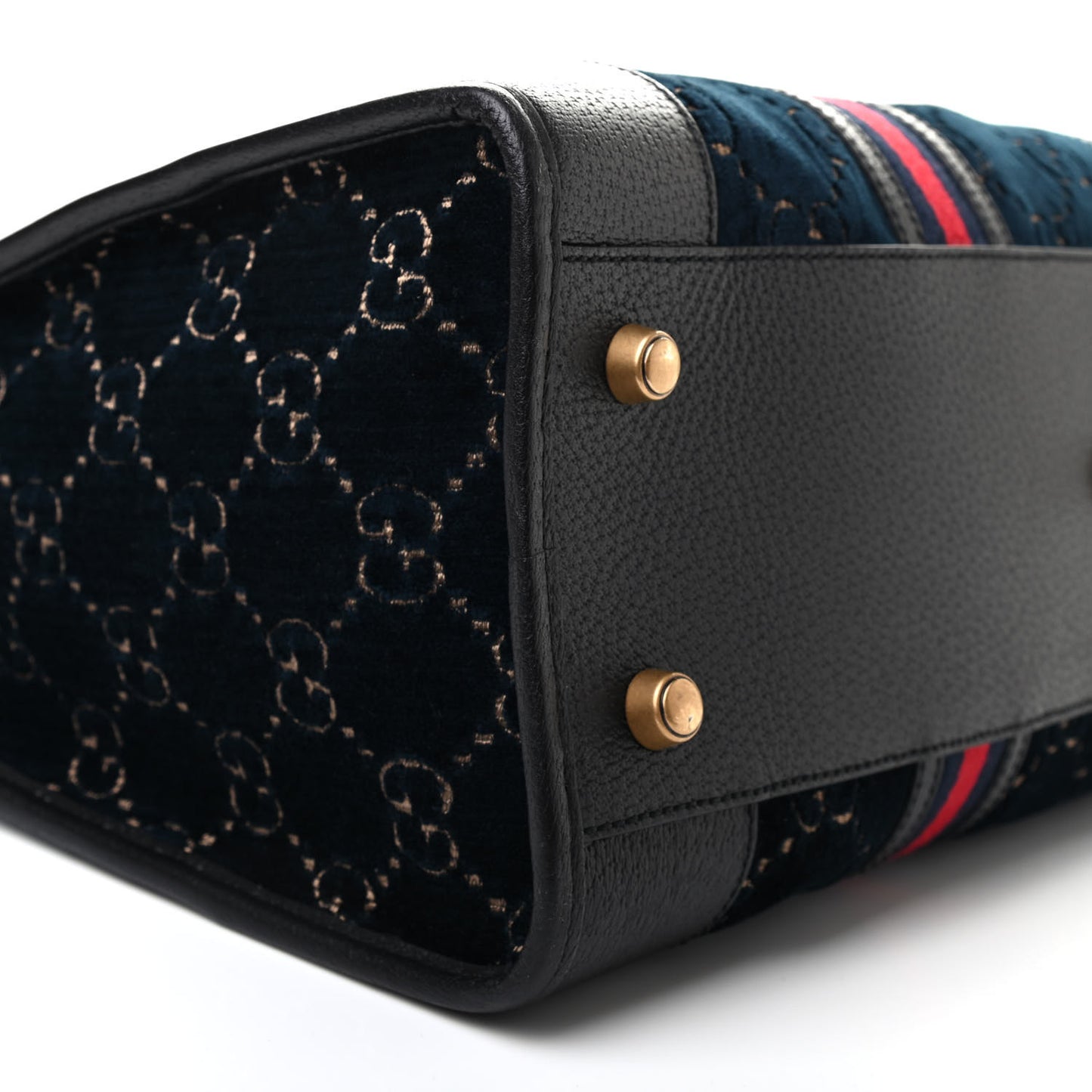 Velvet GG Monogram Textured Calfskin Web Medium Duffle Bag Blue Beige Black