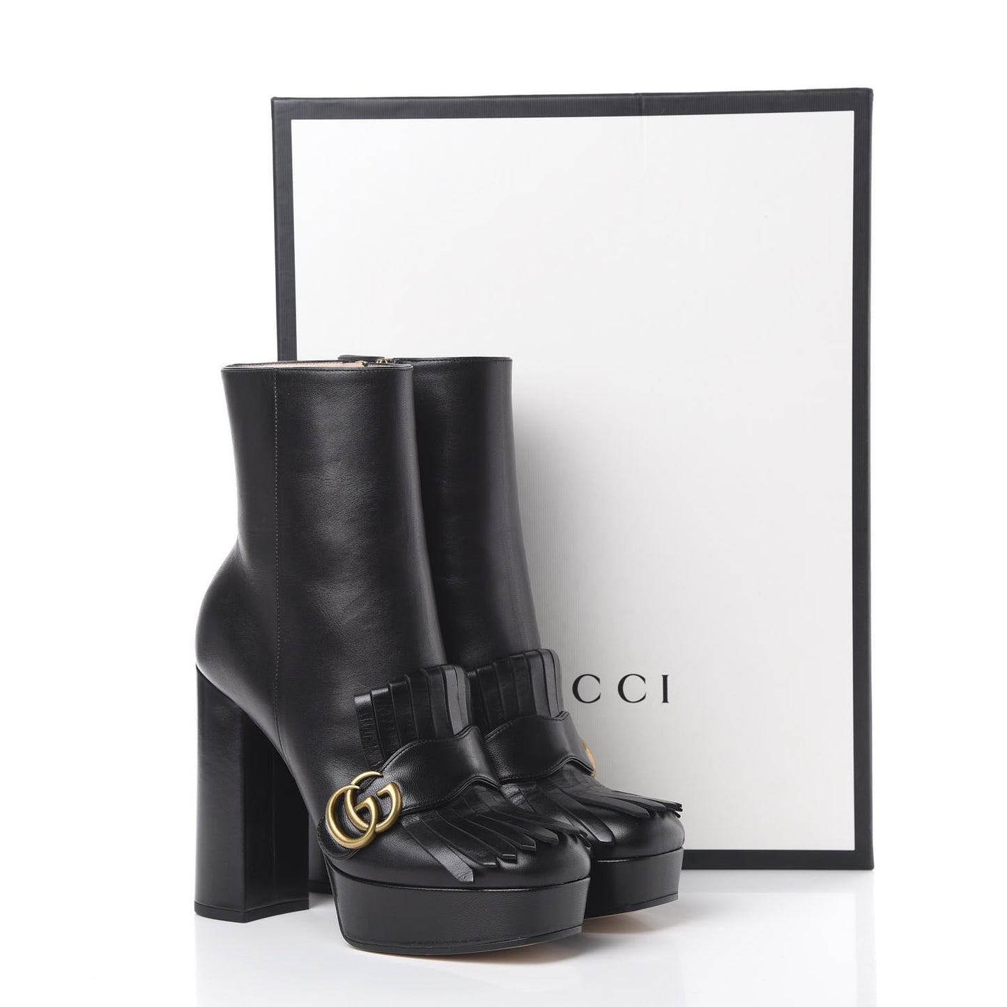 Malaga Kid GG Marmont Fringe Platform Ankle Boots 40 Black