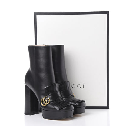 Gucci Malaga Kid GG Marmont Fringe Platform Ankle Boots 40 Black 9 of 9