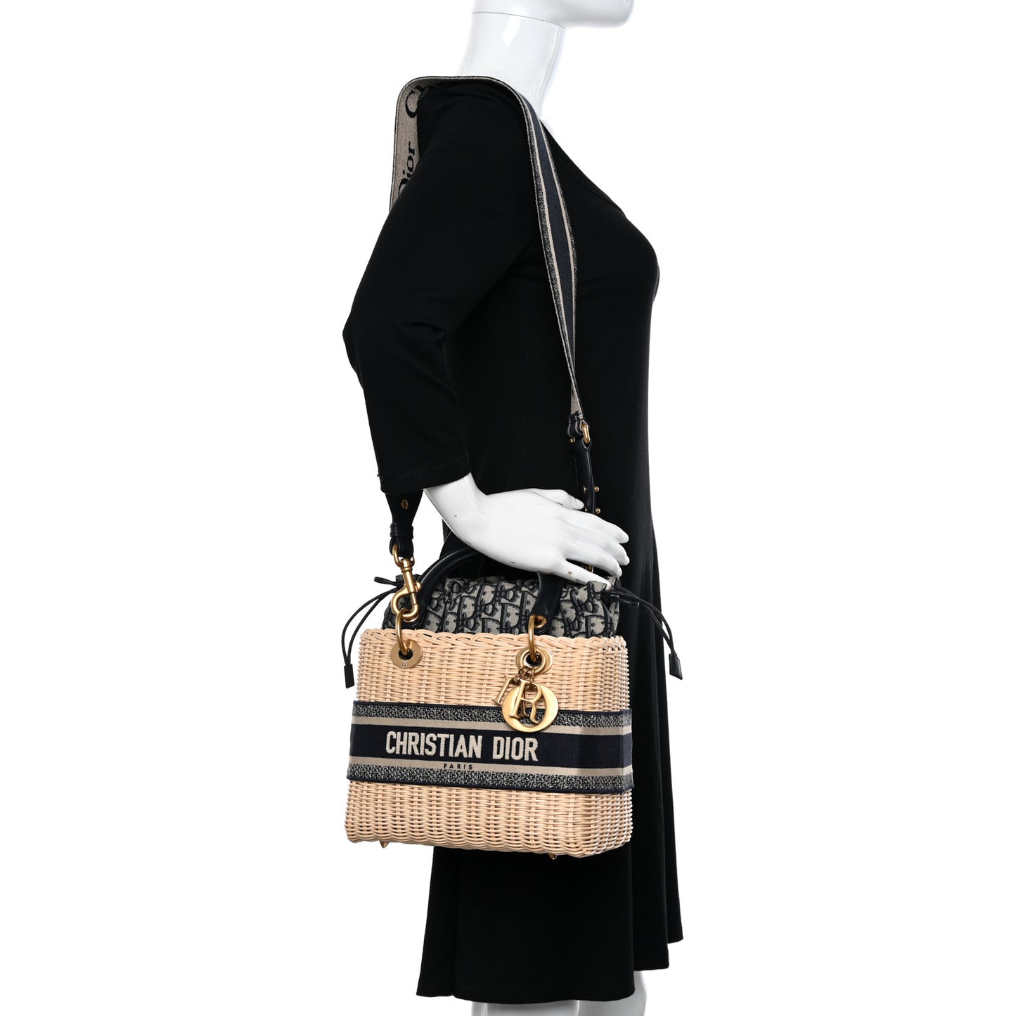 Wicker Oblique Medium Lady Dior Bag Blue