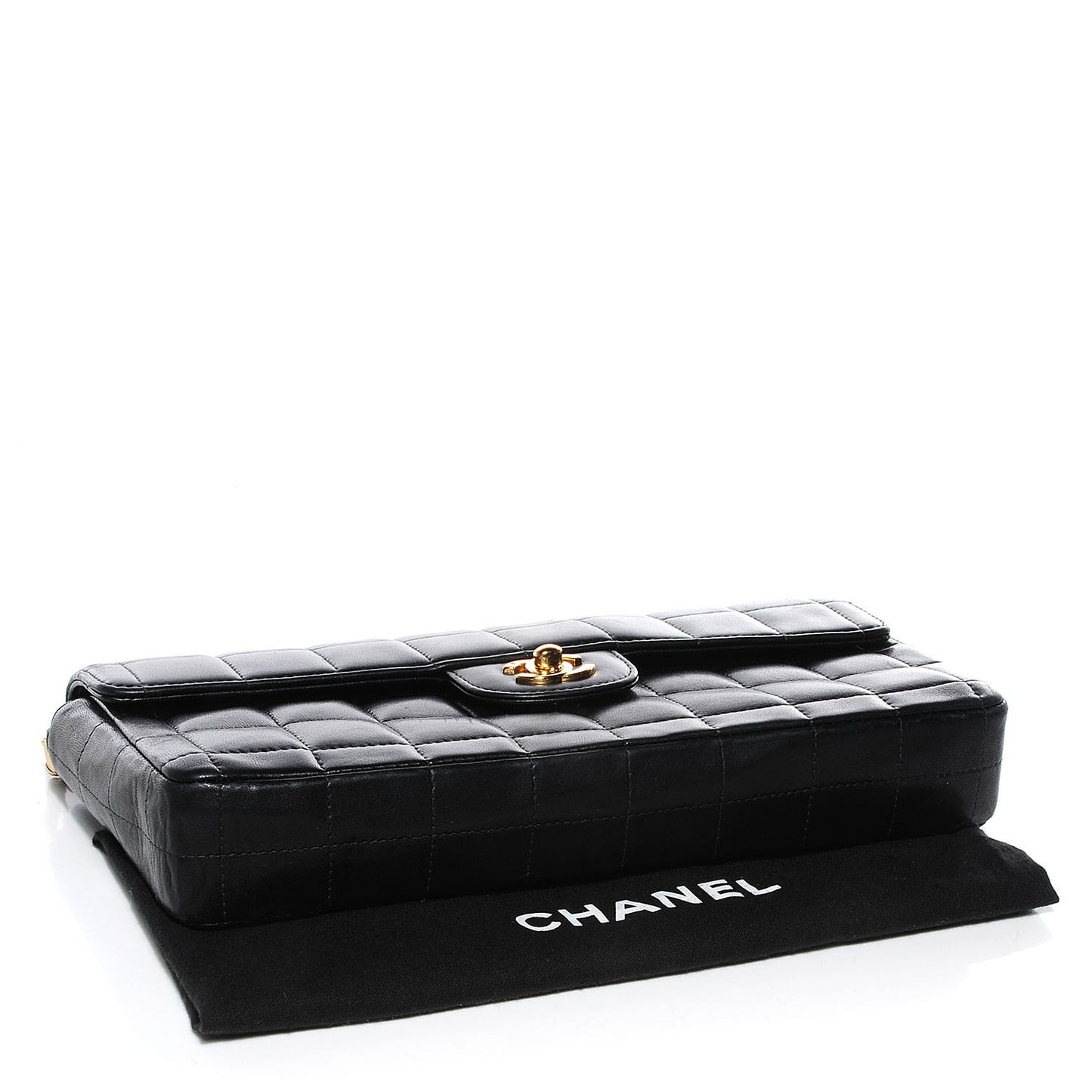 Lambskin East West Chocolate Bar Flap Black