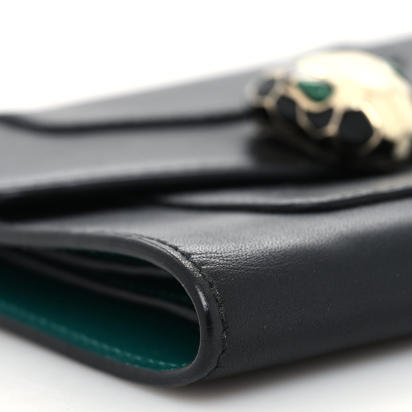 Calfskin Serpenti Forever Wallet Black Emerald Green