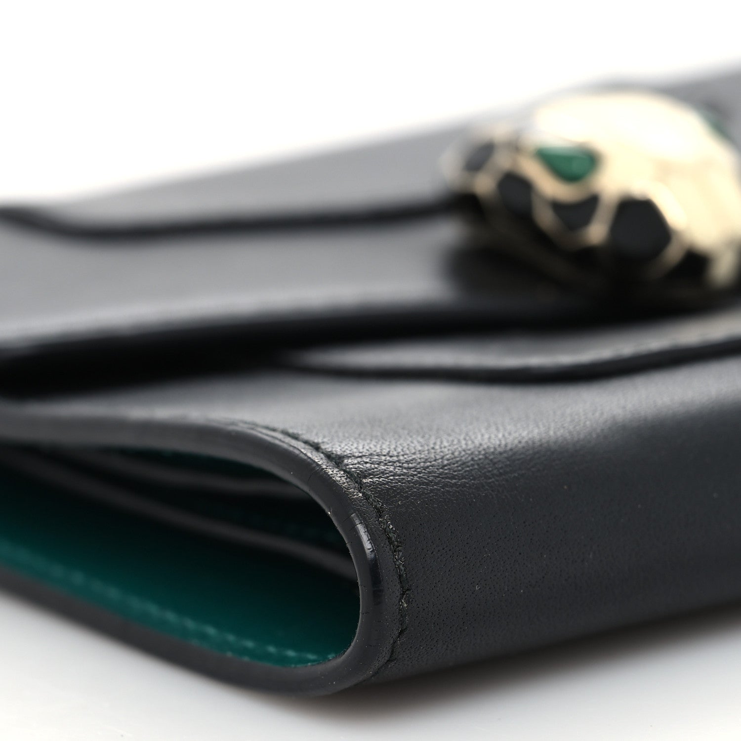 Bulgari Calfskin Serpenti Forever Wallet Black Emerald Green 9 of 11